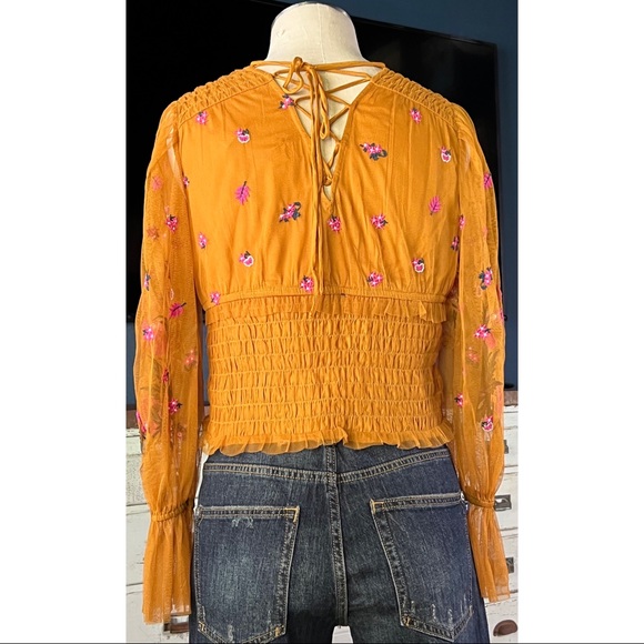 Anthropologie Smocked Tulle Blouse Top MP - Picture 11 of 16